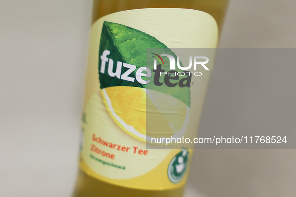 FuzeTea bottle is seen in this illustration photo taken in Berlin, Germany on November 11, 2024. 