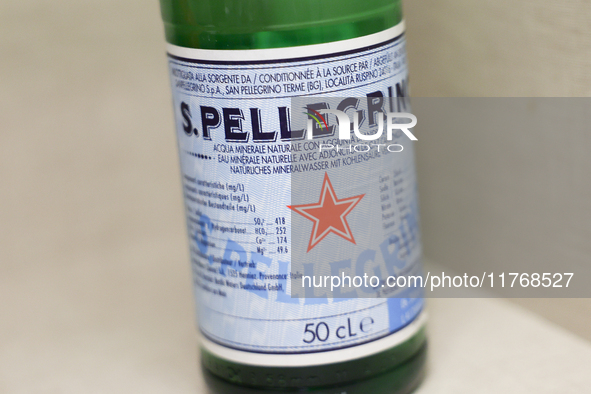 San Pellegrino bottle is seen in this illustration photo taken in Berlin, Germany on November 11, 2024. 