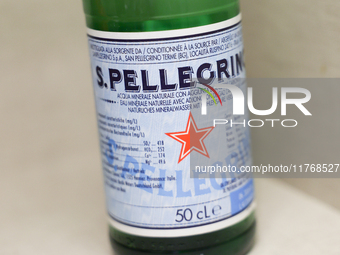 San Pellegrino bottle is seen in this illustration photo taken in Berlin, Germany on November 11, 2024. (