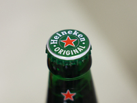 Heineken bottle is seen in this illustration photo taken in Berlin, Germany on November 11, 2024. (