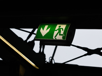 Emergency exit sign is seen at the Berlin Hauptbahnhof in Berlin, Germany on November 10, 2024. (