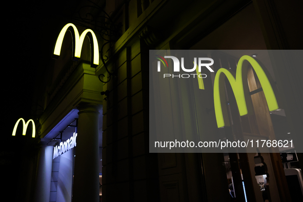 McDonald's logo is seen at the restaurant in Warsaw, Poland on November 10, 2024. 