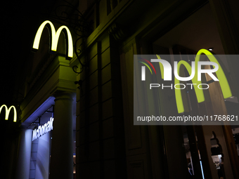 McDonald's logo is seen at the restaurant in Warsaw, Poland on November 10, 2024. (