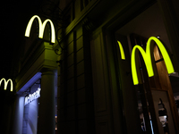 McDonald's logo is seen at the restaurant in Warsaw, Poland on November 10, 2024. (