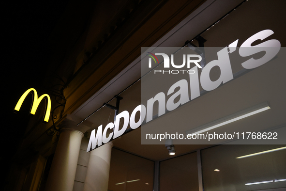 McDonald's logo is seen at the restaurant in Warsaw, Poland on November 10, 2024. 