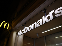 McDonald's logo is seen at the restaurant in Warsaw, Poland on November 10, 2024. (