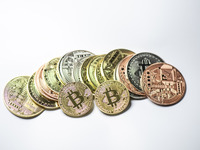 Bitcoin gift commemorative coins are displayed in Huai'an, Jiangsu province, China, on November 11, 2024. (