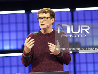 Paddy Cosgrave, CEO & Founder, Web Summit, on Centre Stage during the opening night of Web Summit 2024 at the MEO Arena in Lisbon, Portugal....