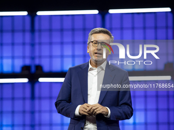 Carlos Moedas, Mayor, City of Lisbon on Centre Stage during the opening night of Web Summit 2024 at the MEO Arena in Lisbon, Portugal.  (