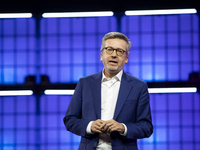 Carlos Moedas, Mayor, City of Lisbon on Centre Stage during the opening night of Web Summit 2024 at the MEO Arena in Lisbon, Portugal.  (