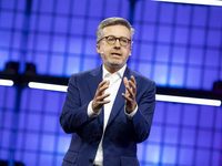 Carlos Moedas, Mayor, City of Lisbon on Centre Stage during the opening night of Web Summit 2024 at the MEO Arena in Lisbon, Portugal.  (