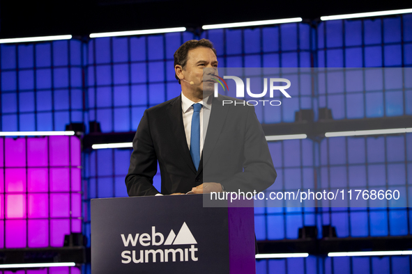 Luis Montenegro, Prime Minister, Government of Portugal, on Centre Stage, during the opening night of Web Summit 2024 at the MEO Arena in Li...