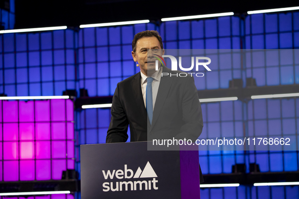 Luis Montenegro, Prime Minister, Government of Portugal, on Centre Stage, during the opening night of Web Summit 2024 at the MEO Arena in Li...