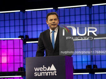 Luis Montenegro, Prime Minister, Government of Portugal, on Centre Stage, during the opening night of Web Summit 2024 at the MEO Arena in Li...