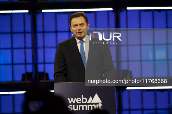 Luis Montenegro, Prime Minister, Government of Portugal, on Centre Stage, during the opening night of Web Summit 2024 at the MEO Arena in Li...