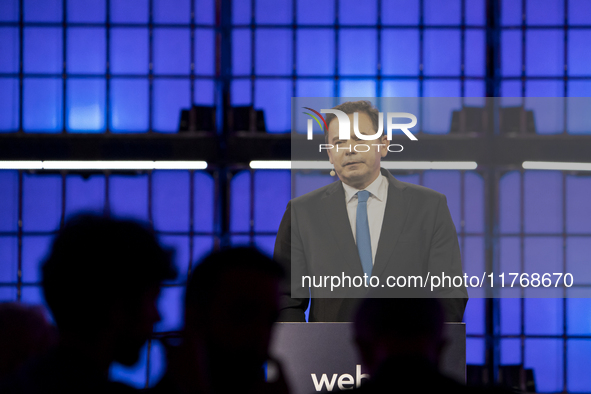 Luis Montenegro, Prime Minister, Government of Portugal, on Centre Stage, during the opening night of Web Summit 2024 at the MEO Arena in Li...