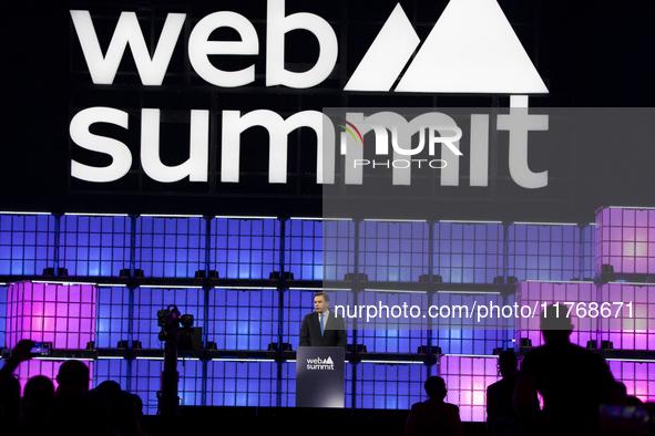 Luis Montenegro, Prime Minister, Government of Portugal, on Centre Stage, during the opening night of Web Summit 2024 at the MEO Arena in Li...