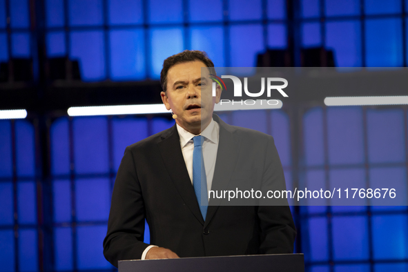 Luis Montenegro, Prime Minister, Government of Portugal, on Centre Stage, during the opening night of Web Summit 2024 at the MEO Arena in Li...