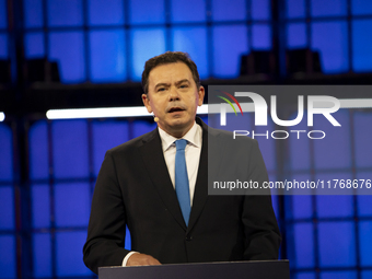 Luis Montenegro, Prime Minister, Government of Portugal, on Centre Stage, during the opening night of Web Summit 2024 at the MEO Arena in Li...