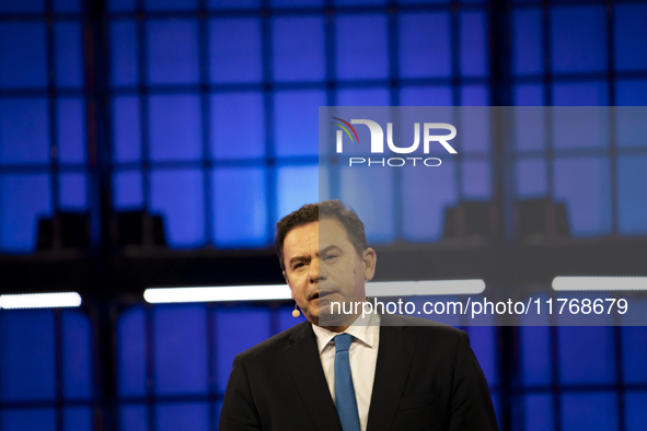 Luis Montenegro, Prime Minister, Government of Portugal, on Centre Stage, during the opening night of Web Summit 2024 at the MEO Arena in Li...