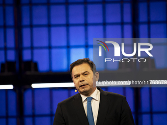 Luis Montenegro, Prime Minister, Government of Portugal, on Centre Stage, during the opening night of Web Summit 2024 at the MEO Arena in Li...