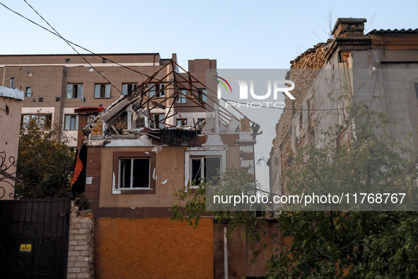 Residential buildings are damaged by Russian shelling in Kherson, Ukraine, on November 7, 2024. NO USE RUSSIA. NO USE BELARUS. 