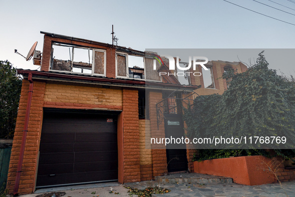 A residential building is damaged by Russian shelling in Kherson, Ukraine, on November 7, 2024. 