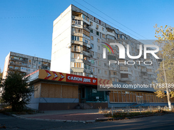 A residential building is damaged by Russian shelling in Kherson, Ukraine, on November 7, 2024. (