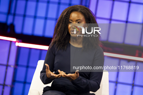 Etosha Cave, Co-founder & Chief Science Officer, Twelve; on Centre Stage during the opening night of Web Summit 2024 at the MEO Arena in Lis...