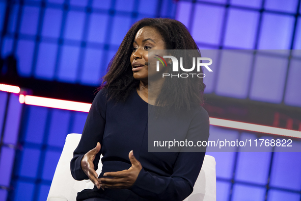 Etosha Cave, Co-founder & Chief Science Officer, Twelve; on Centre Stage during the opening night of Web Summit 2024 at the MEO Arena in Lis...