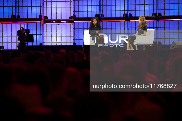 Etosha Cave, Co-founder & Chief Science Officer, Twelve; left, and Amy Nordrum, Executive Editor, MIT Technology Review; on Centre Stage dur...