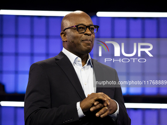 Frank Cooper, CMO, Visa, on Centre Stage, during the opening night of Web Summit 2024 at the MEO Arena in Lisbon, Portugal, on November 11,...