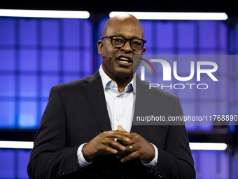 Frank Cooper, CMO, Visa, on Centre Stage, during the opening night of Web Summit 2024 at the MEO Arena in Lisbon, Portugal, on November 11,...