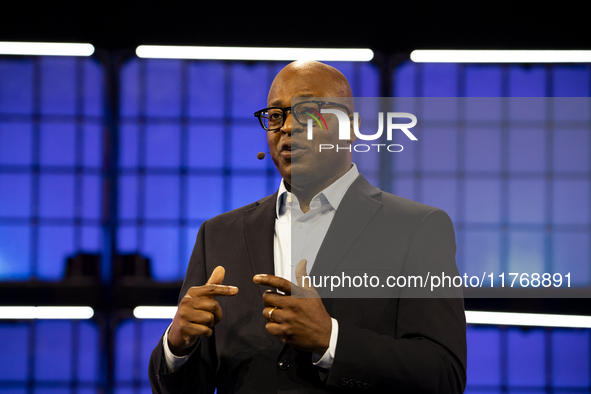 Frank Cooper, CMO, Visa, on Centre Stage, during the opening night of Web Summit 2024 at the MEO Arena in Lisbon, Portugal, on November 11,...