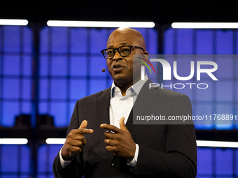 Frank Cooper, CMO, Visa, on Centre Stage, during the opening night of Web Summit 2024 at the MEO Arena in Lisbon, Portugal, on November 11,...