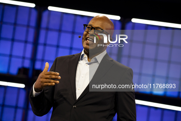 Frank Cooper, CMO, Visa, on Centre Stage, during the opening night of Web Summit 2024 at the MEO Arena in Lisbon, Portugal, on November 11,...