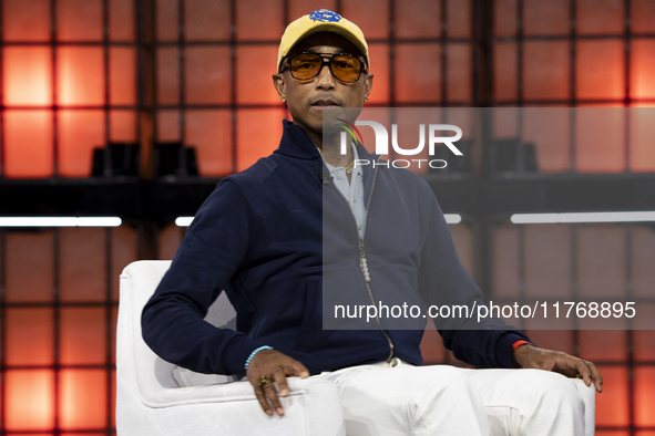 Pharrell Williams, Artist and Entrepreneur, on Centre Stage during the opening night of Web Summit 2024 at the MEO Arena in Lisbon, Portugal...