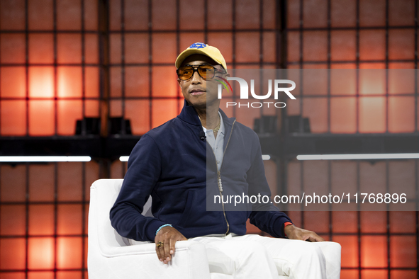 Pharrell Williams, Artist and Entrepreneur, on Centre Stage during the opening night of Web Summit 2024 at the MEO Arena in Lisbon, Portugal...