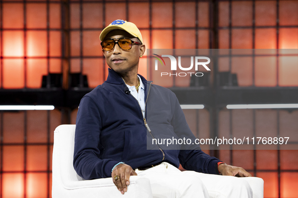 Pharrell Williams, Artist and Entrepreneur, on Centre Stage during the opening night of Web Summit 2024 at the MEO Arena in Lisbon, Portugal...