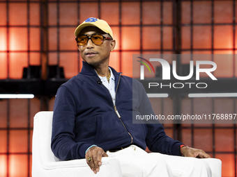 Pharrell Williams, Artist and Entrepreneur, on Centre Stage during the opening night of Web Summit 2024 at the MEO Arena in Lisbon, Portugal...