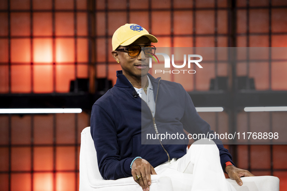 Pharrell Williams, Artist and Entrepreneur, on Centre Stage during the opening night of Web Summit 2024 at the MEO Arena in Lisbon, Portugal...