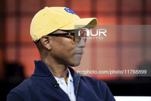 Pharrell Williams, Artist and Entrepreneur, on Centre Stage during the opening night of Web Summit 2024 at the MEO Arena in Lisbon, Portugal...