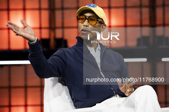 Pharrell Williams, Artist and Entrepreneur, on Centre Stage during the opening night of Web Summit 2024 at the MEO Arena in Lisbon, Portugal...