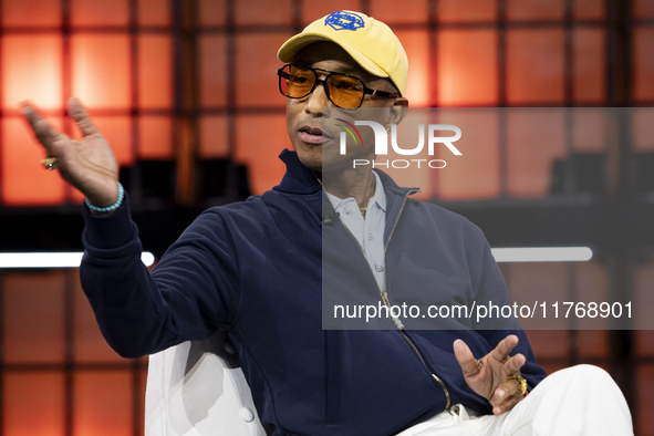 Pharrell Williams, Artist and Entrepreneur, on Centre Stage during the opening night of Web Summit 2024 at the MEO Arena in Lisbon, Portugal...