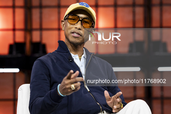 Pharrell Williams, Artist and Entrepreneur, on Centre Stage during the opening night of Web Summit 2024 at the MEO Arena in Lisbon, Portugal...