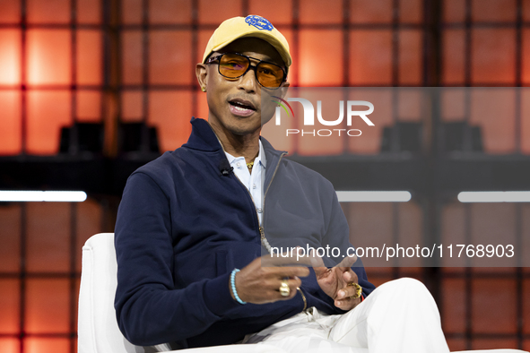 Pharrell Williams, Artist and Entrepreneur, on Centre Stage during the opening night of Web Summit 2024 at the MEO Arena in Lisbon, Portugal...