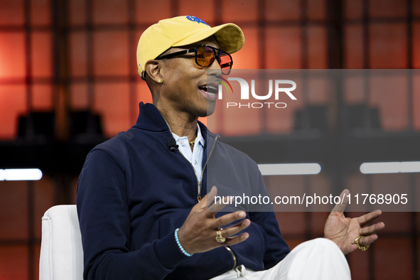 Pharrell Williams, Artist and Entrepreneur, on Centre Stage during the opening night of Web Summit 2024 at the MEO Arena in Lisbon, Portugal...