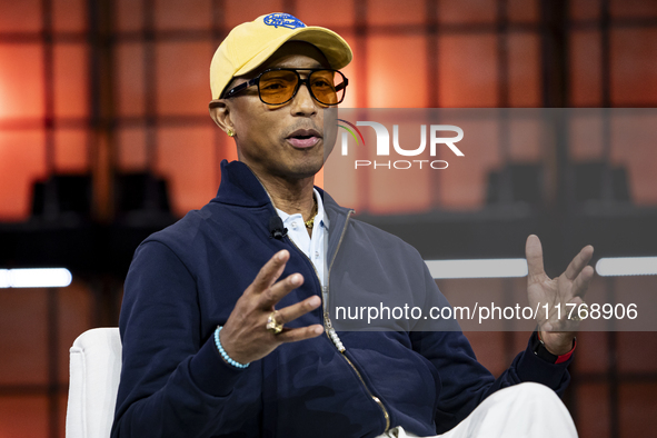 Pharrell Williams, Artist and Entrepreneur, on Centre Stage during the opening night of Web Summit 2024 at the MEO Arena in Lisbon, Portugal...