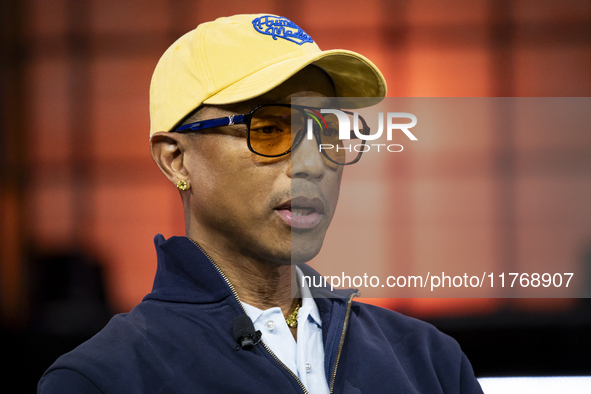 Pharrell Williams, Artist and Entrepreneur, on Centre Stage during the opening night of Web Summit 2024 at the MEO Arena in Lisbon, Portugal...