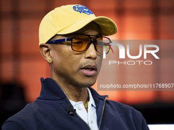 Pharrell Williams, Artist and Entrepreneur, on Centre Stage during the opening night of Web Summit 2024 at the MEO Arena in Lisbon, Portugal...